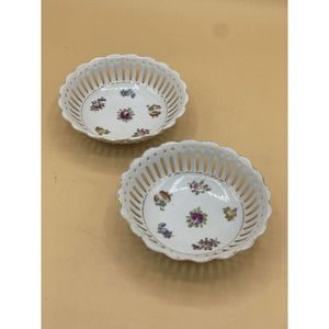 Mikori Ware Japan 10-sided Reticulated Floral 5’’ Small Bowl Lot Of 2